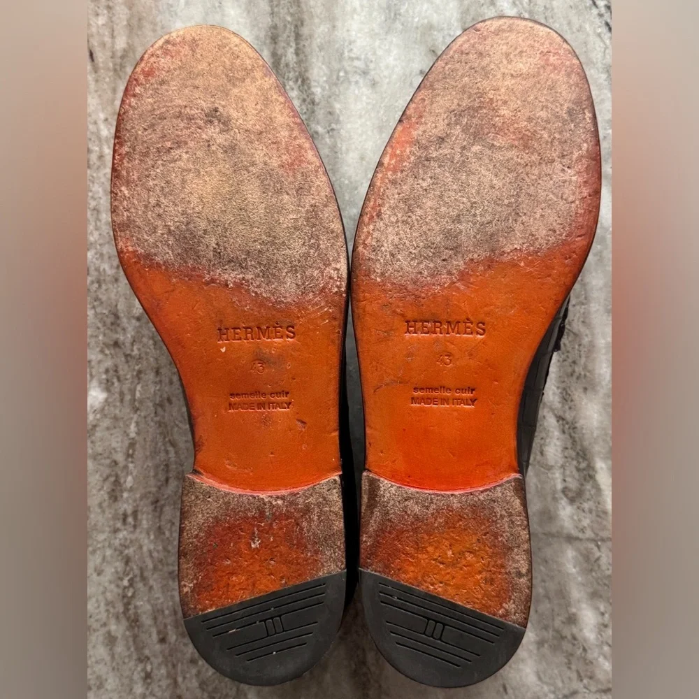 HERMES Crocodile Brown Alligator Leather Penny Loafer Shoes 10 US 43 Euro 9 UK - Picture 11 of 16